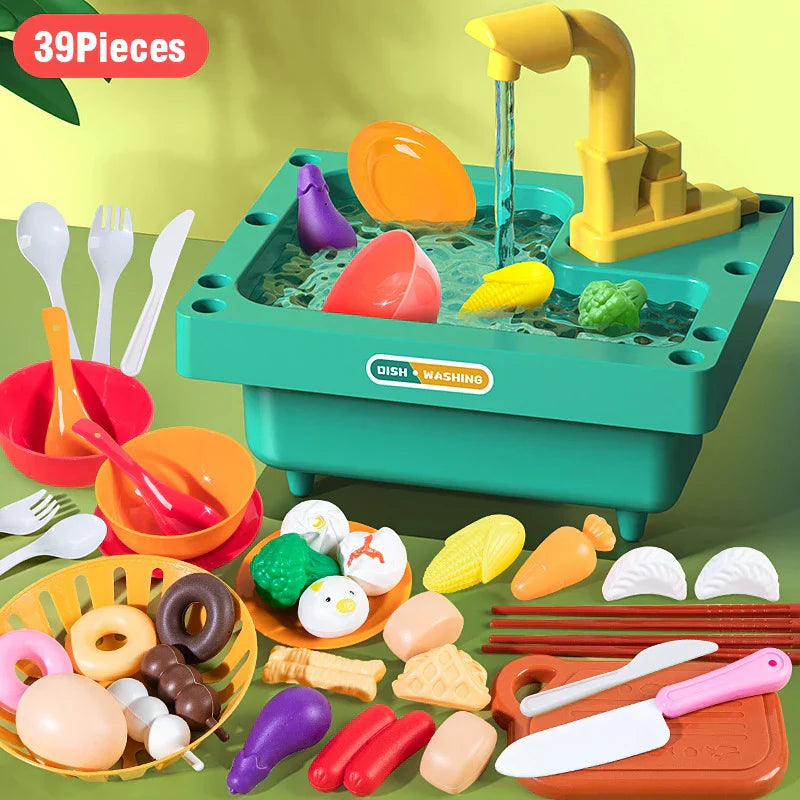 Kids Kitchen Play Set With Wash Basin Sink Plastic Toy Ages 6 To 12